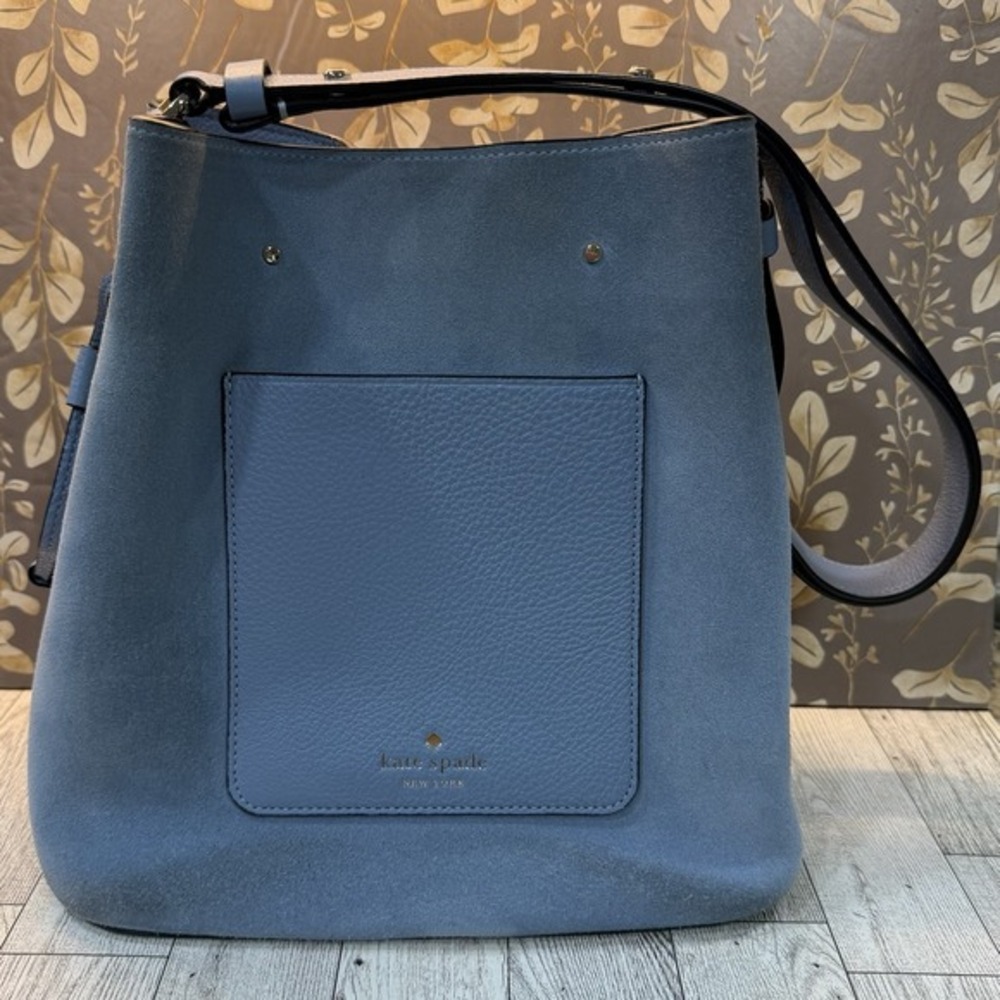 Kate Spade Marti Suede Large Bucket Bag Shoulder‎ Bag Crossbody Dusty Blue - Picture 2 of 14